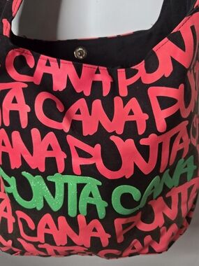 Kaliko Punta Cana  Roomy Tote. Black,  Neon  Pink & Bright Green Graffiti